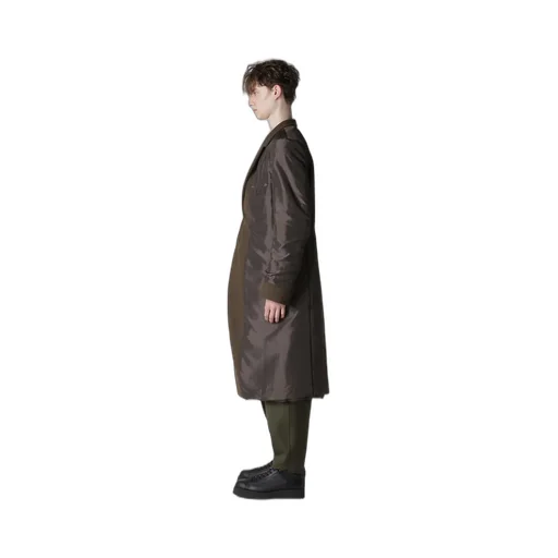 Flannel Khaki 2Buttons Padded Long Jacket
