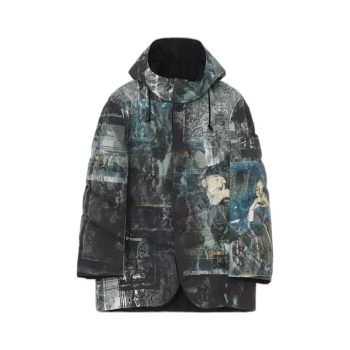 Diagonal Padded Printed Hood Jacket