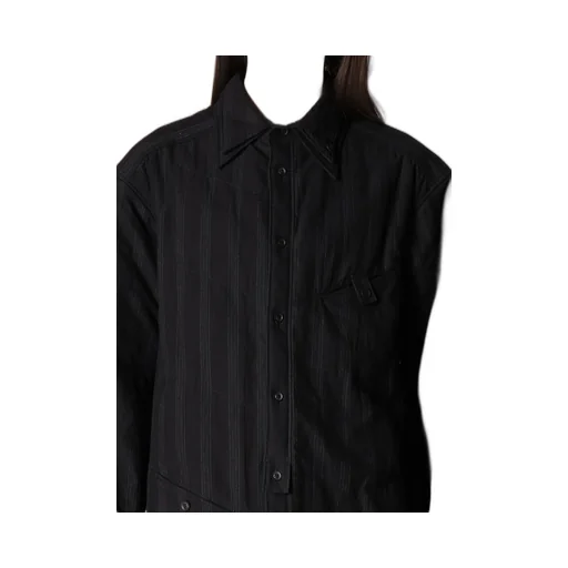 Cotton Stripe 2Collar Diagonal Padded Blouse