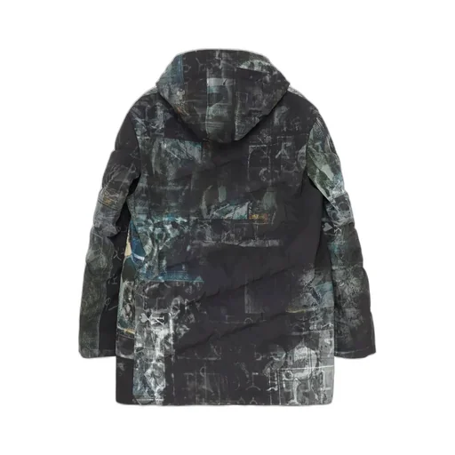 Diagonal Padded Printed Hood Jacket