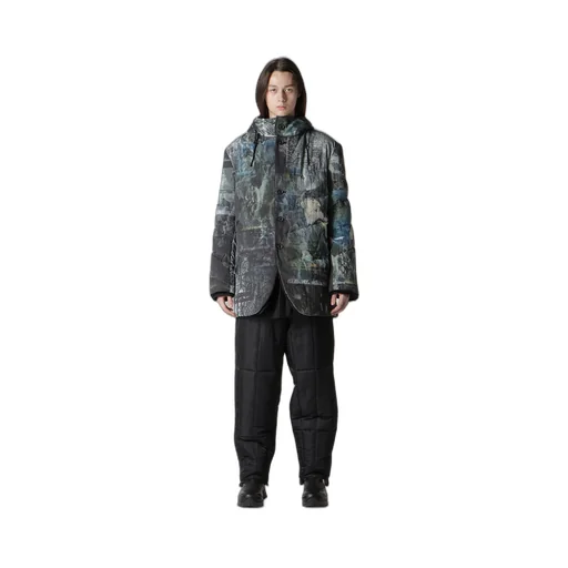 Diagonal Padded Printed Hood Jacket