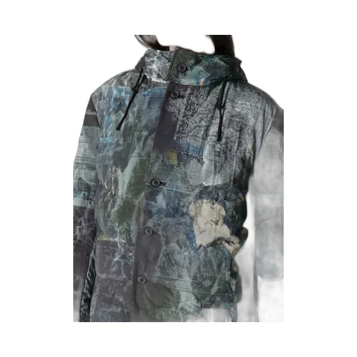 Diagonal Padded Printed Hood Jacket