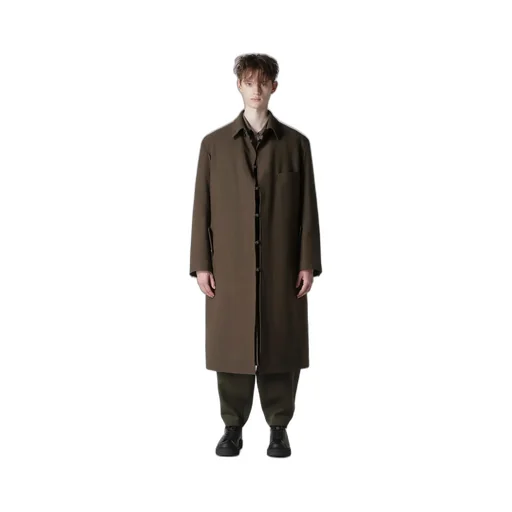 Flannel Khaki Belted Long Jacket With Liner