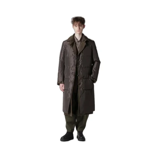 Flannel Khaki Belted Long Jacket With Liner