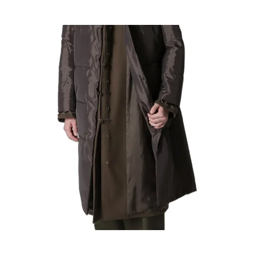 Flannel Khaki Belted Long Jacket With Liner