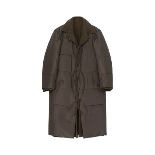Flannel Khaki Belted Long Jacket With Liner