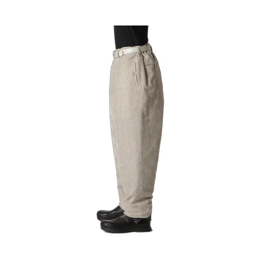 Raw Linen Velvet Loop Button Pants With Liner