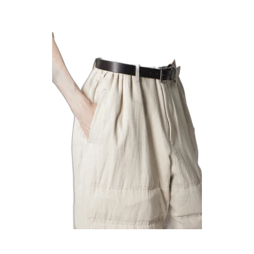 Linen/Cotton Plaid Horizontal Padded Pants