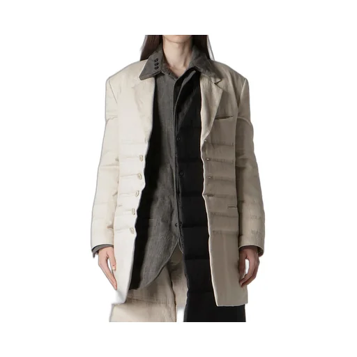 Linen/Cotton Denim 6 Buttons Padded Jacket