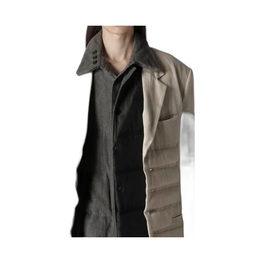 Linen/Cotton Denim 6 Buttons Padded Jacket
