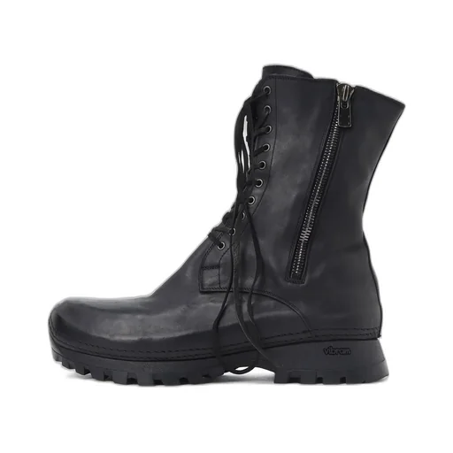 Full Grain Horse Leather Lace Up Side Zip Boots
