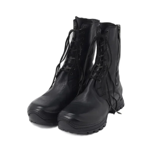 Full Grain Horse Leather Lace Up Side Zip Boots