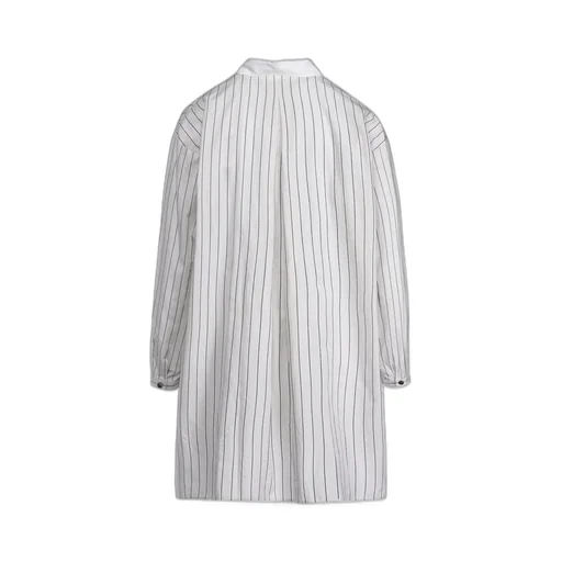 Cotton Satin Stripe Switching Long Shirt