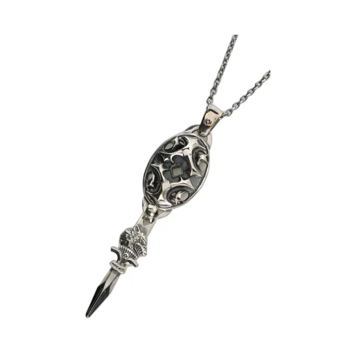 Silver950 Yy Oval Wolf Dagger Pendant