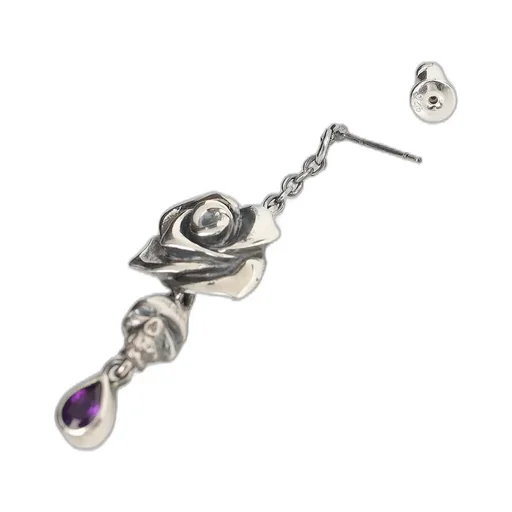 Silver950/Amethyst Scull Rose Earring