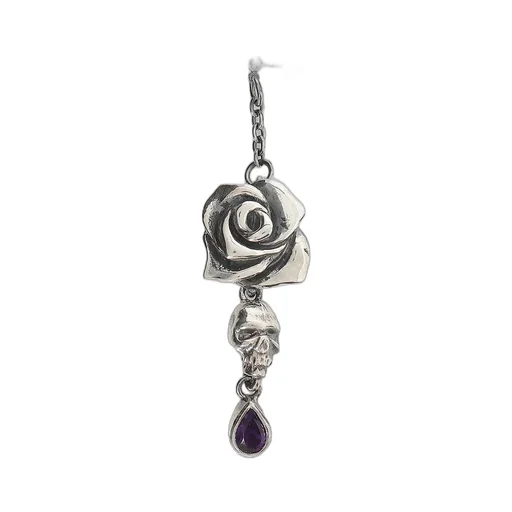 Silver950/Amethyst Scull Rose Earring