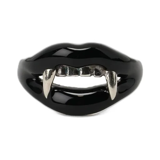 Silver 950 Vampire Pinkie Ring Black