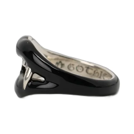 Silver 950 Vampire Pinkie Ring Black