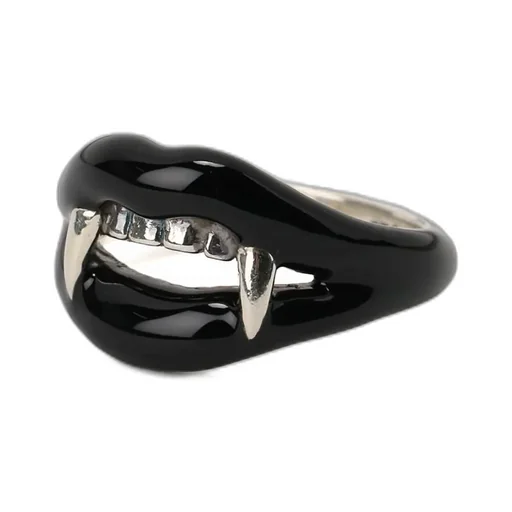 Silver 950 Vampire Pinkie Ring Black