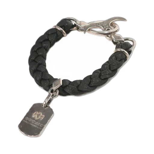 Silver 950 Dogtag Leather Bracelet