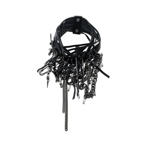 L/Brass/O/C Leather Chain Necklace