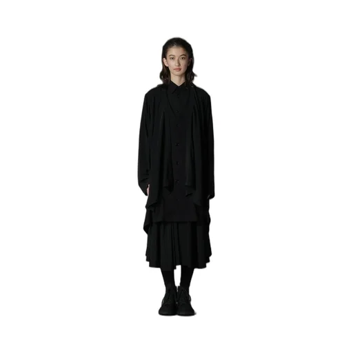 Silicon Jersey+ Crepe De Chine Front Double Flounce T-Shirt