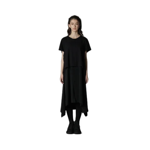 Silicon Jersey+ Crepe De Chine Docking T-Dress
