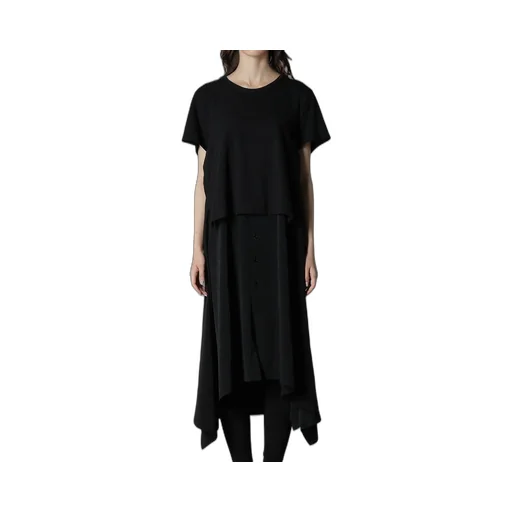 Silicon Jersey+ Crepe De Chine Docking T-Dress