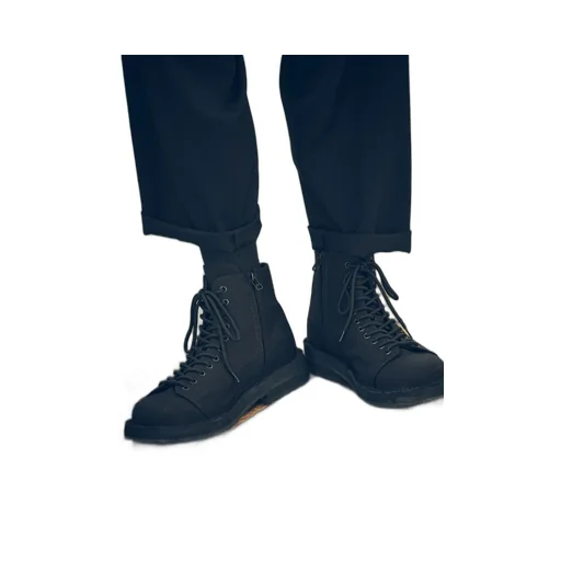 Cotton Canvas Lace-Up Biker Boots