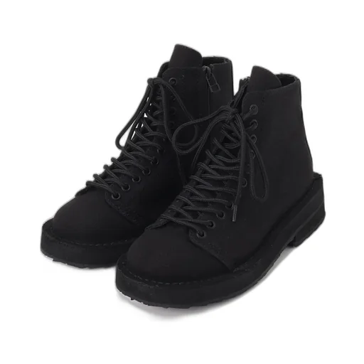 Cotton Canvas Lace-Up Biker Boots