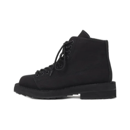 Cotton Canvas Lace-Up Biker Boots