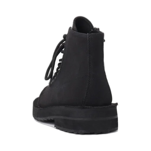 Cotton Canvas Lace-Up Biker Boots