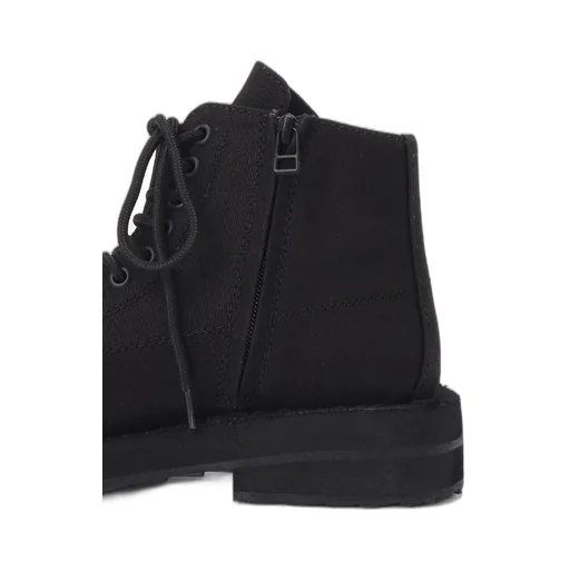 Cotton Canvas Lace-Up Biker Boots