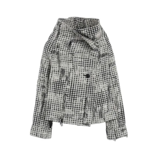 Damaged Gingham Jacquard Wrap Coat