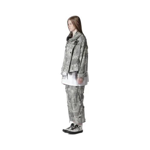 Damaged Gingham Jacquard Wrap Coat