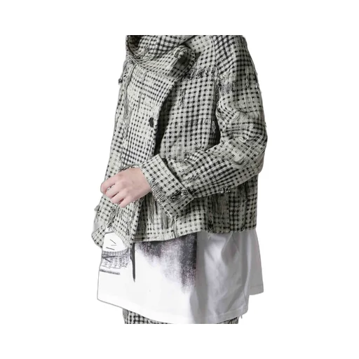 Damaged Gingham Jacquard Wrap Coat