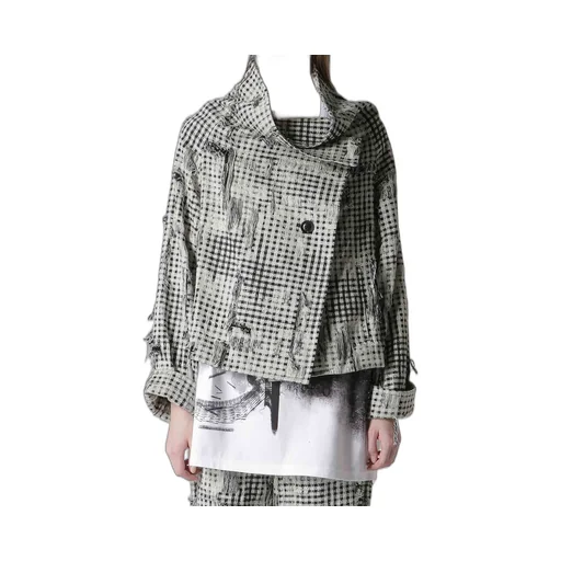 Damaged Gingham Jacquard Wrap Coat