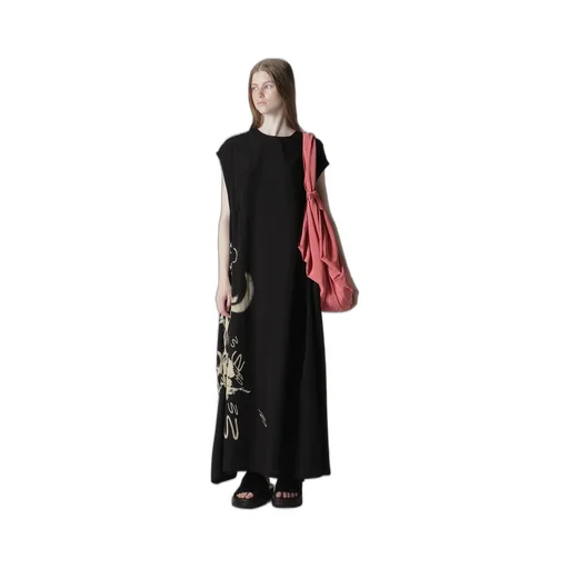 Cupro Dungaree Print Gathered Dress Y