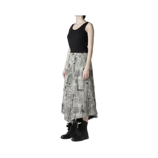 Damaged Gingham Jacquard Skirt-Like Pants