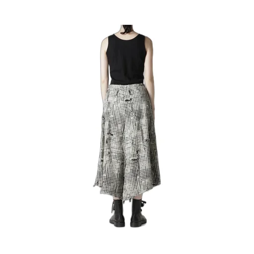 Damaged Gingham Jacquard Skirt-Like Pants