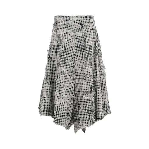 Damaged Gingham Jacquard Skirt-Like Pants