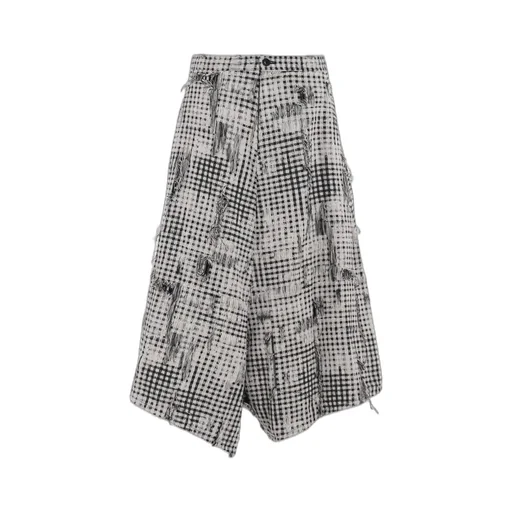 Damaged Gingham Jacquard Skirt-Like Pants