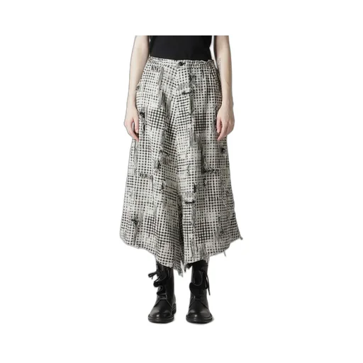 Damaged Gingham Jacquard Skirt-Like Pants
