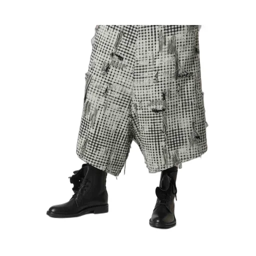 Damaged Gingham Jacquard Skirt-Like Pants