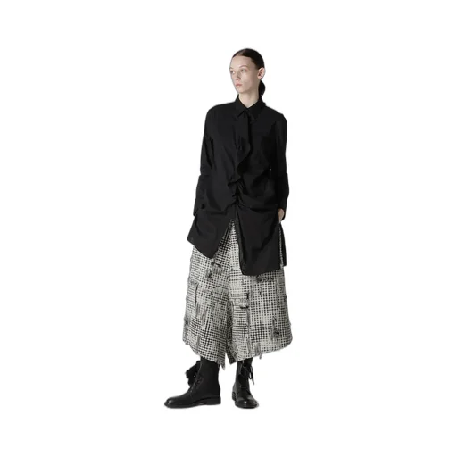 Damaged Gingham Jacquard Skirt-Like Pants