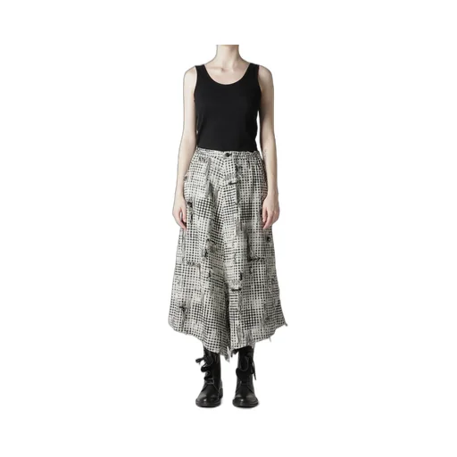 Damaged Gingham Jacquard Skirt-Like Pants