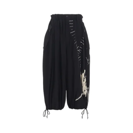 Cupro Dungaree Print Elastic-Waist Pants Y