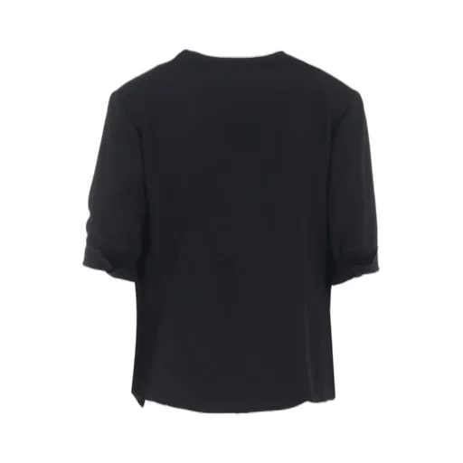 Wool Gabardine Collarless Short Jacket