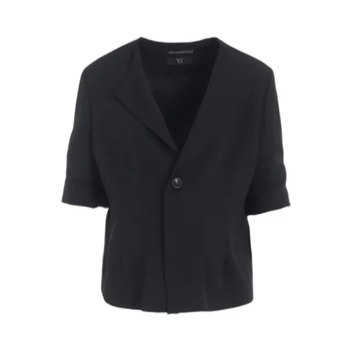 Wool Gabardine Collarless Short Jacket