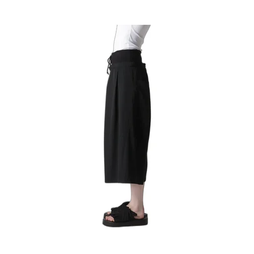 Wool Gabardine Rib Waist Wide Pants